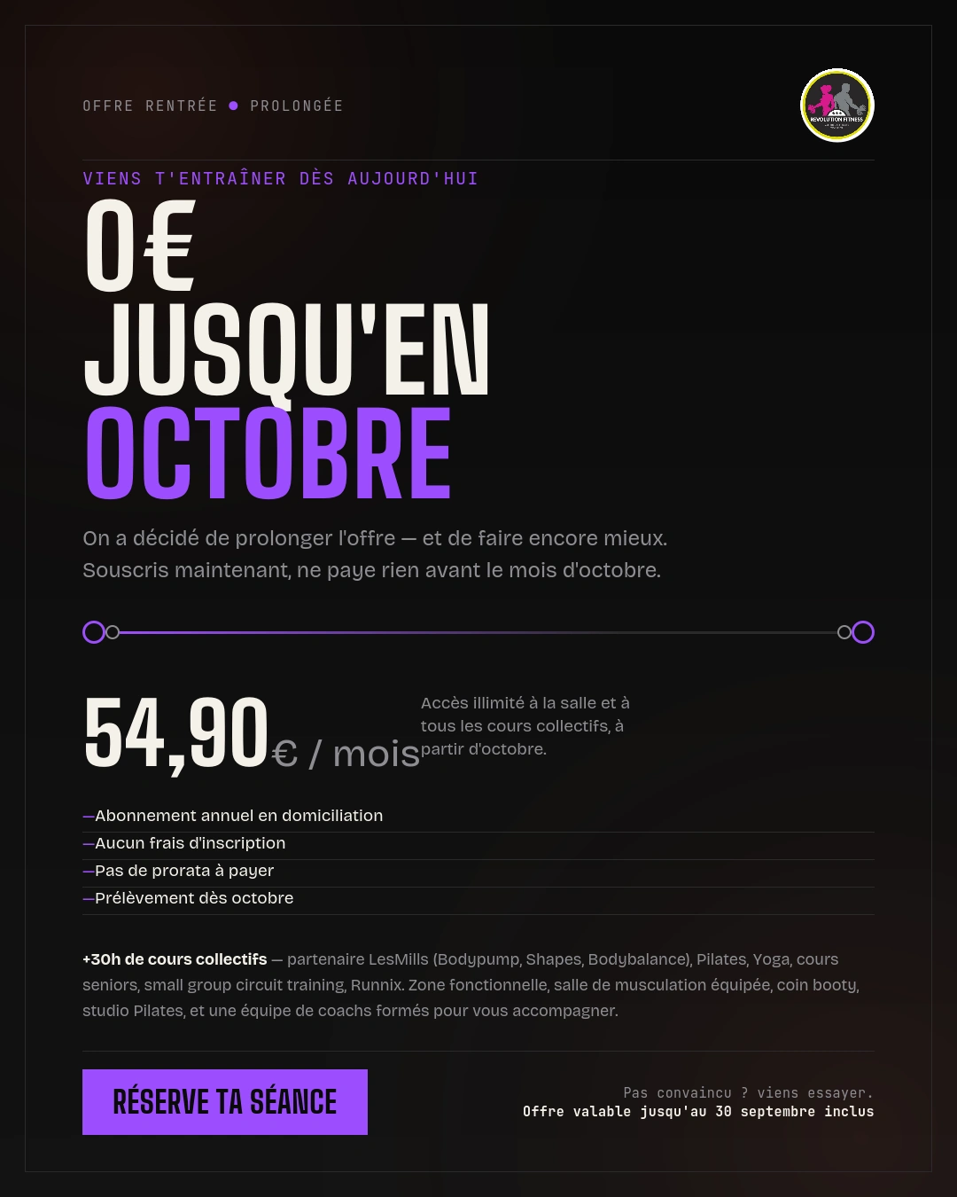 Revolution Fitness - Promo rentrée 2026-09 Revolution Fitness - Promo rentrée 2026-09