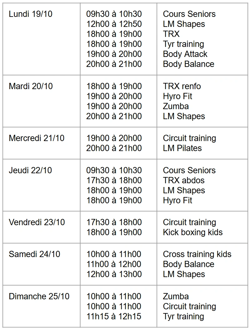 Revolution Fitness (horaire_vacances 19 au 25 octobre 2026) Revolution Fitness (horaire vacances 19 au 25 octobre 2026)